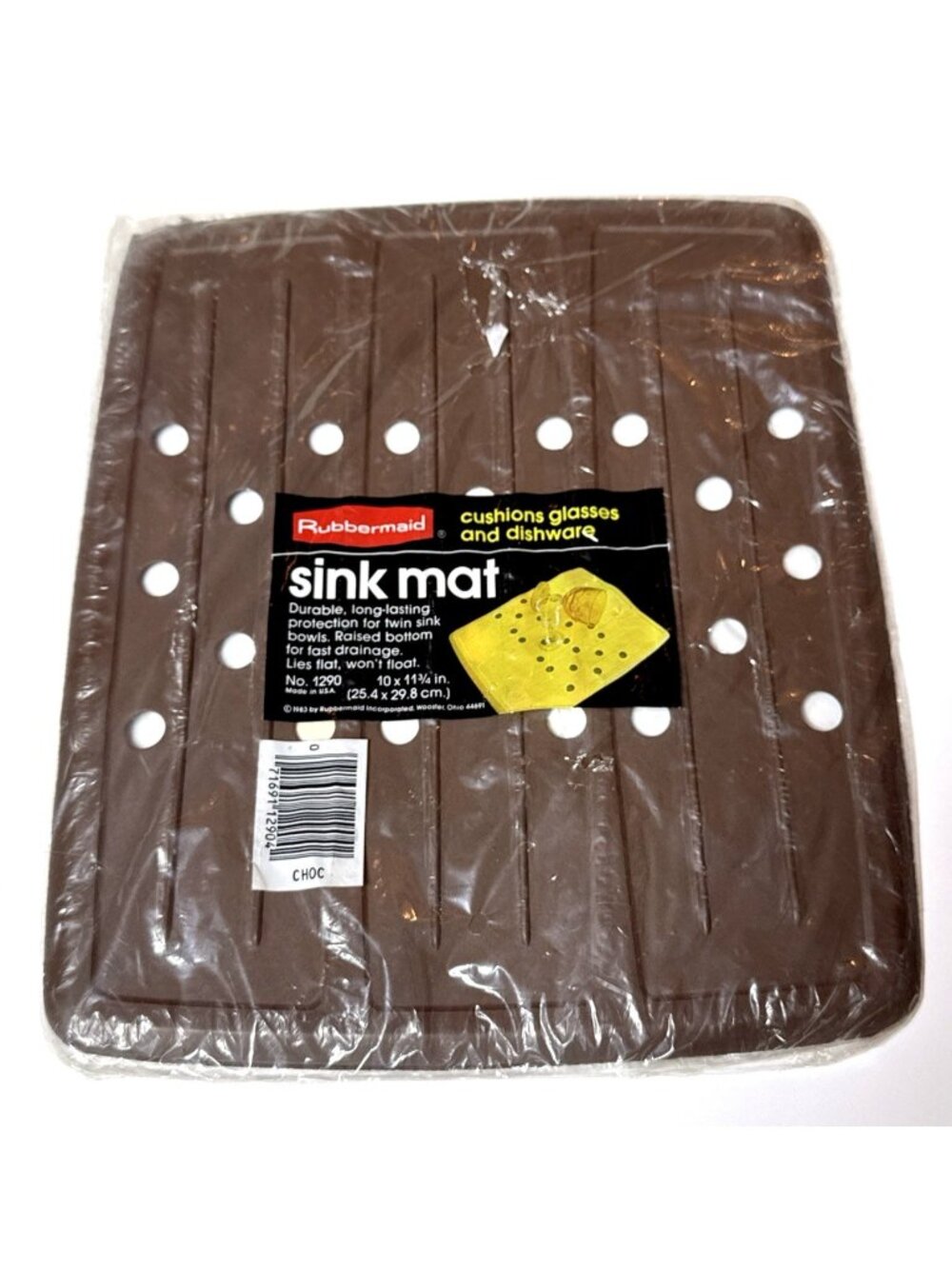 Vintage Rubbermaid Sink Mat 1290 Chocolate Brown 10” X 11 3/4” USA 1983 80s NOS